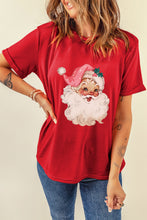 Red Christmas Santa Claus Print Crew Neck T Shirt