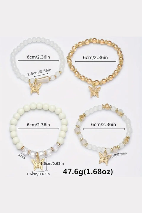 White Bohemian Butterfly Beaded 4Pcs Bracelet Set