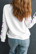 White Sequin mardi gras Graphic Star Sleeve Pullover Sweatshirt