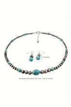 Silvery Western Turquoise Beaded Necklace and Earring Set