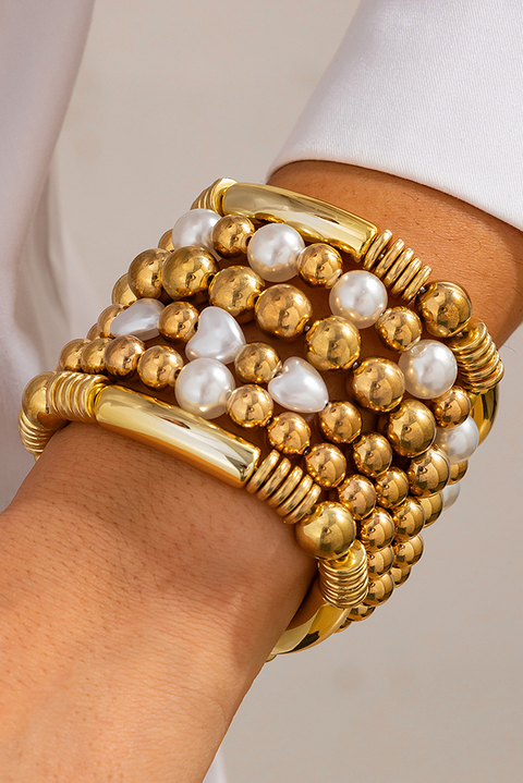 Gold Pearl Beaded Alloy Multi Layered Bracelet