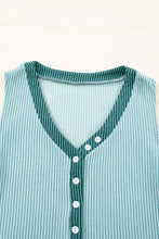 Mint Green Buttoned Contrast V Neck Textured Tank Top