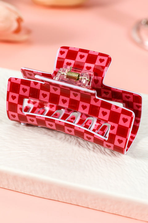 Racing Red Heart Checkered Print Cut Out Hair Claw Clip