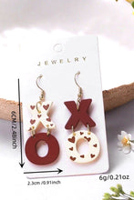 Racing Red Heart Print XOXO Letter Dangle Hook Earrings