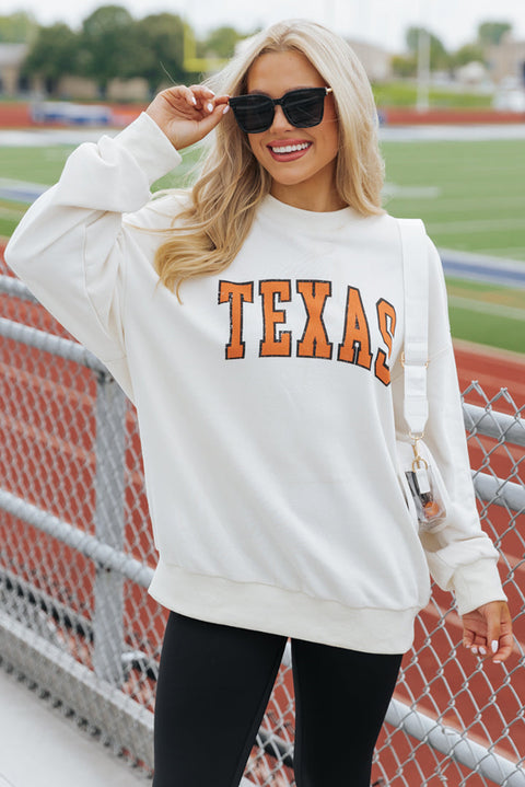 White TEXAS Graphic Drop Shoulder Crewneck Sweatshirt