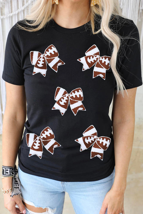 Black Rugby Football Bowknot Pattern Game Day T Shirt