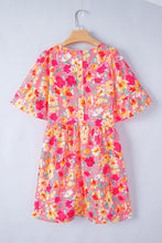 Multicolour Floral Ruffled Sleeve Pocketed Flared Mini Dress