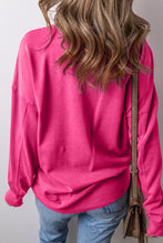 Rose Red Drop Shoulder Crisscross Stitching Pocketed Loose Sweatshirt