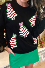 Black Bow Christmas Tree Patched Pullover Sweatshirt