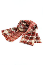 Red Clay Fringe Trim Reversible Plaid Houndstooth Pashmina Scarf