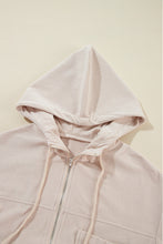 White Corduroy Drawstring Hooded Pocket Zip Up Jacket