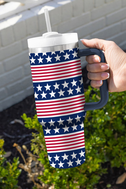 Bluing Stars and Stripes Print Handled Thermos Cup 40oz