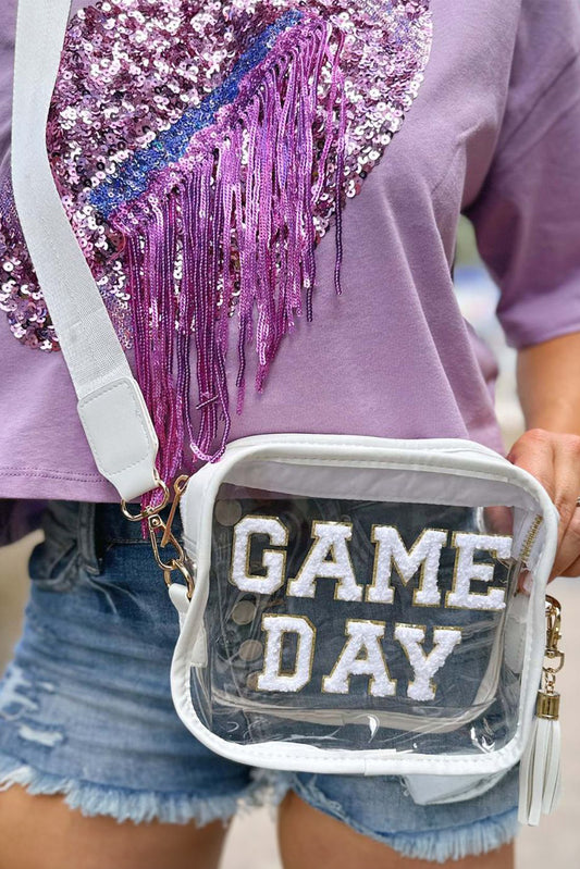 White GAME DAY Pattern Clear Shoulder Bag