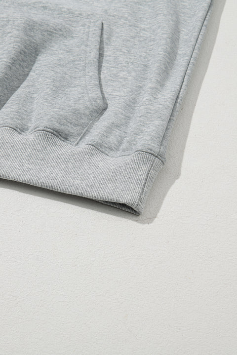 Light Grey Solid Color Fleece Lined Drawstring Hoodie with Pocket