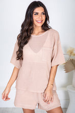 Apricot Pink Waffle Knit Short Sleeve Tee and Shorts Lounge Set