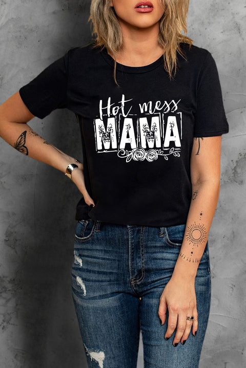 MAMA Camiseta de manga corta con estampado gráfico Hot Mess