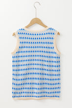 Sky Blue Stripe Geometric Print Round Neck Slim Fit Sweater Vest