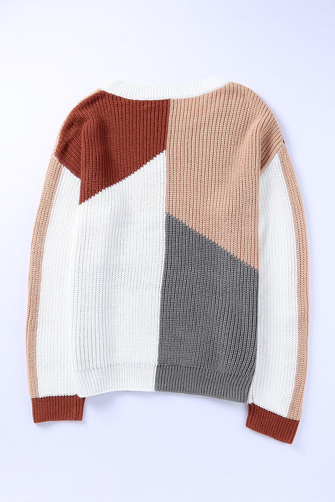 Multicolor Loose Fit Color Block Knit Sweater