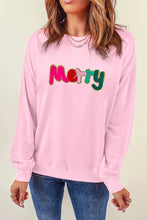 Pink Chenille Merry Graphic Christmas Sweatshirt