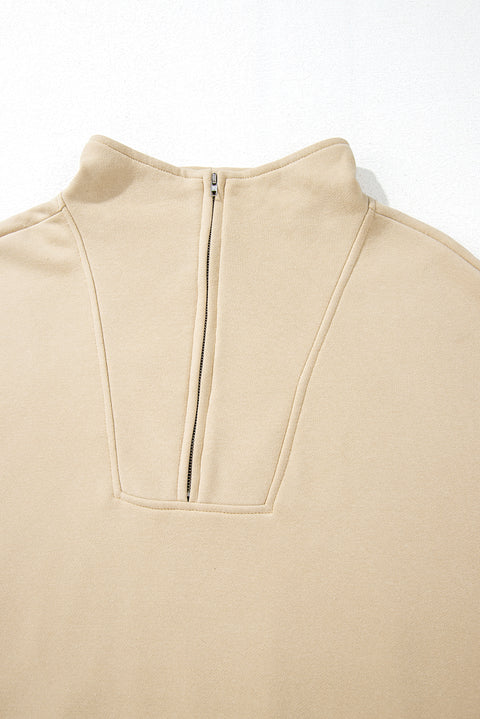 Smoke Gray Zip-up Stand Neck Kangaroo Pocket Sweatshirt