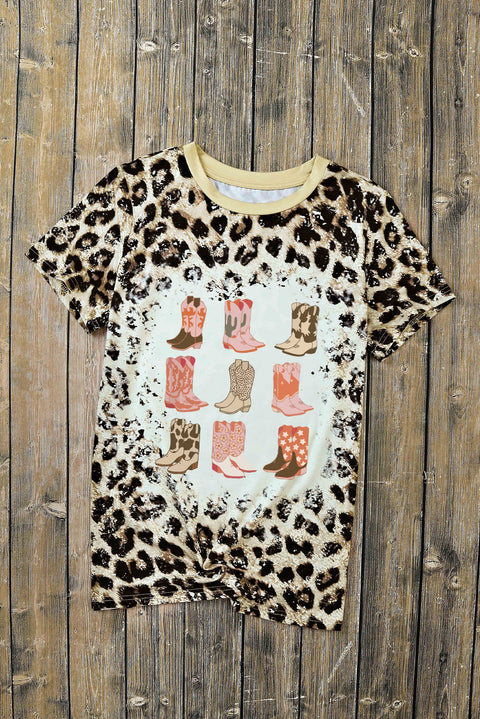 Leopard Cowgirl Boots Graphic Bleached Leopard T Shirt