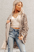 Khaki Leopard Print Batwing Sleeve Loose Tunic Cardigan