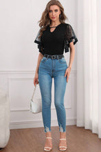 Black Starry Mesh Flutter Sleeve Slim Fit Top