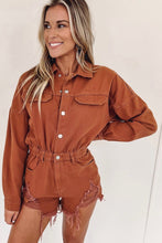 Gold Flame Long Sleeve Snap Buttons Distressed Denim Romper