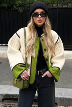 Fern Green Quilted Colorblock Button Up Puffer Coat