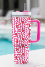 Rose Red Strawberry Checkered Print Handled Tumbler 40oz