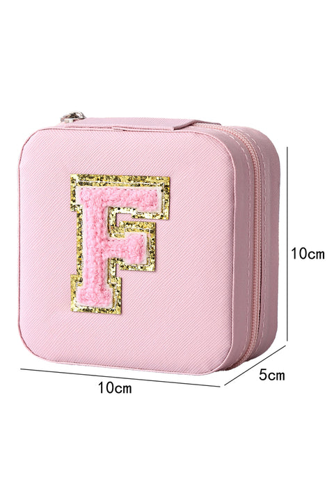 Pink Chenille F Patch Jewelry Storage Box