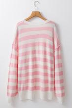 Pink Stripe Half Buttons Drop Shoulder Sweater