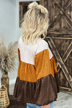 Color Block Balloon Sleeve Blouse