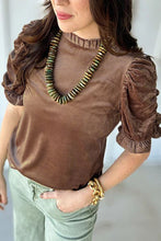 Camel Ruffled Arm Velvet Top