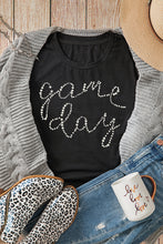 Black Shiny Rhinestone game day Pattern Crewneck T Shirt