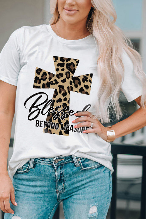 Caqui Camiseta gráfica de manga corta con estampado de leopardo AMEN