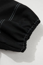 Black Contrast Stitches Detail Puffy Half Sleeve Blouse