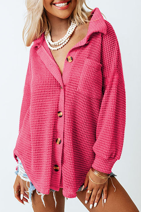 Pink Waffle Knit Button Up Casual Shirt