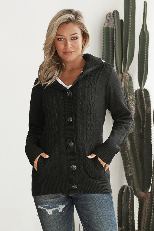 Black Long Sleeve Button-up Hooded Cardigans