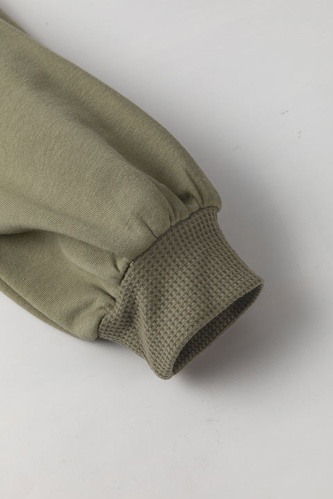 Moss Green Waffle Knit Patchwork Exposed Seam Loose Shacket