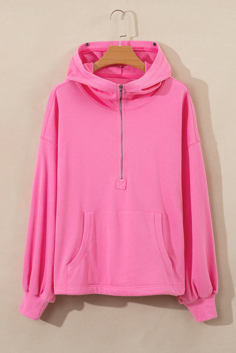 Bonbon Solid Kangaroo Pocket Half Zipper Oversized Hoodie