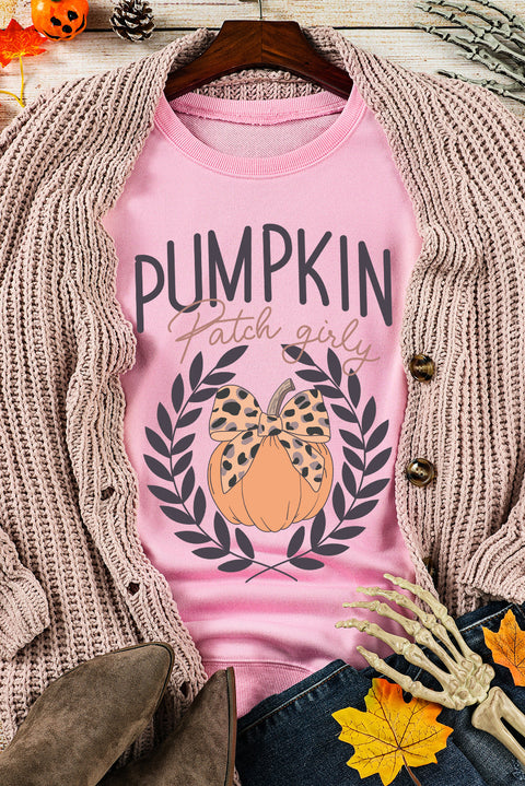 Pink Leopard Bowknot Pumpkin Graphic Halloween Sweatshirt