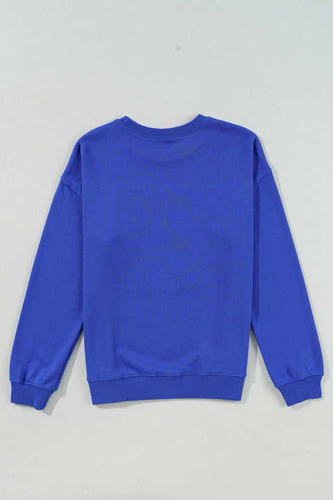 Dark Blue Game Day Crew Neck Graphic Pullover Sweatshirt