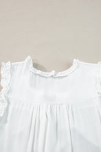 White Button Split Neck Ruffled Trim Tank Top