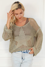 Light French Beige Star Pointelle Knit Baggy Sweater