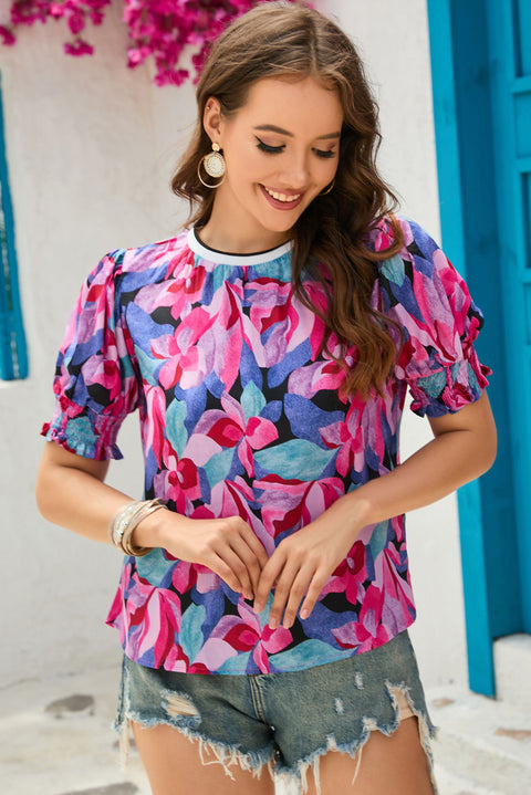 Floral Print Shirred Puff Sleeve Blouse