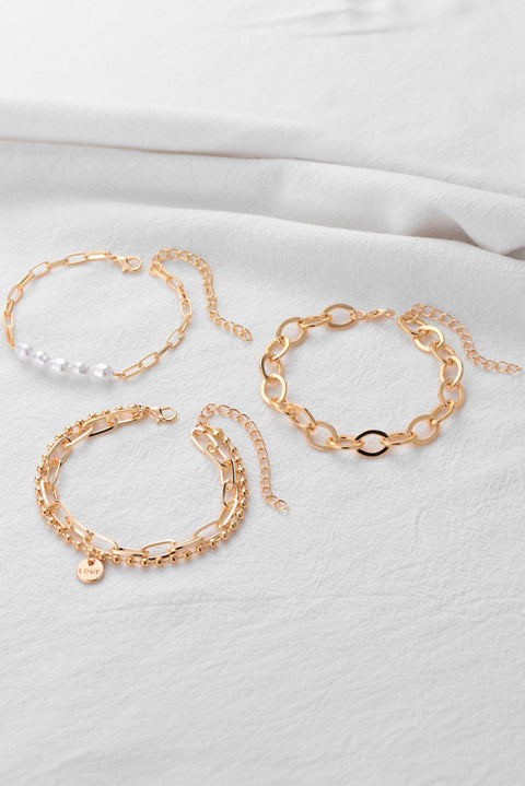 Gold Pearl Plated Alloy Adjustable Chain Bracelet