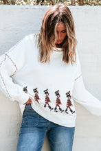 White Colorful Stitches Trim Sequined Nutcracker Doll Graphic Sweatshirt