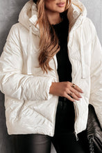 White Solid Quilted Hooded Zip Up Puffer Coat