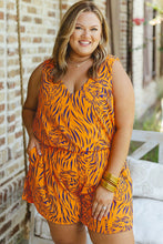 Yellow Plus Size Tiger Print Sleeveless V Neck Romper